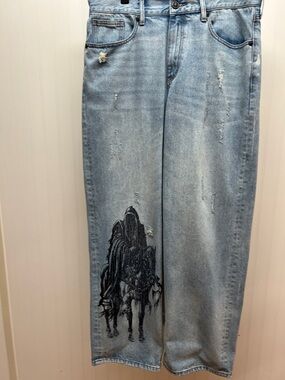 Affliction Light Blue Denim Jeans with Black Logo Detail